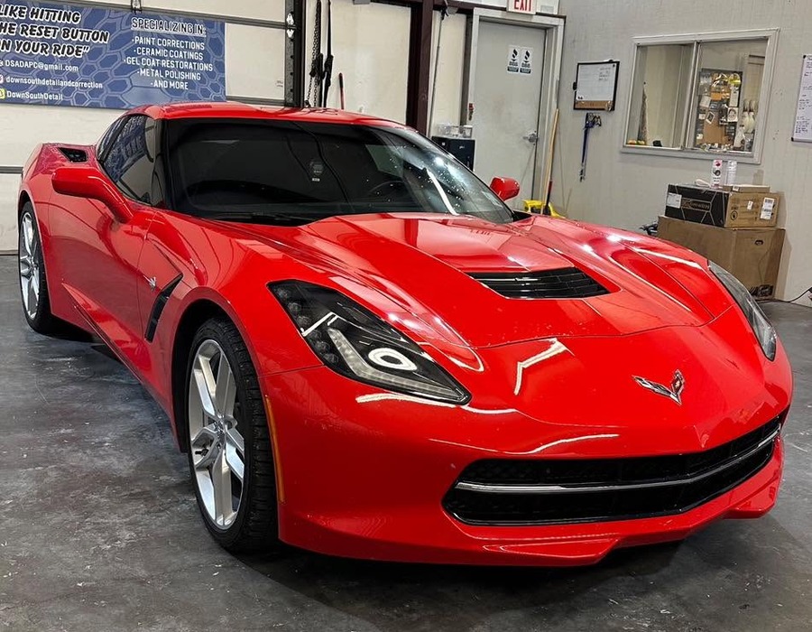 Red Corvette after detailing and paint correction